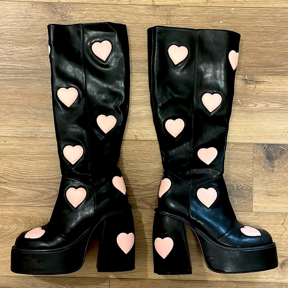 ASOS Design Chunk Black Boots With Pink Hearts